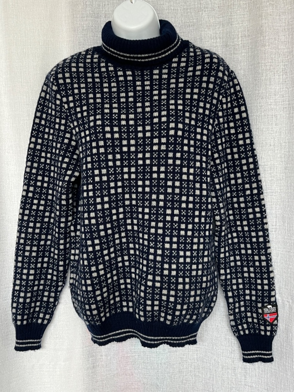 Norlender Sweater Pullover Blue & Grey Sz S Traditional Norwegian Knit New Wool